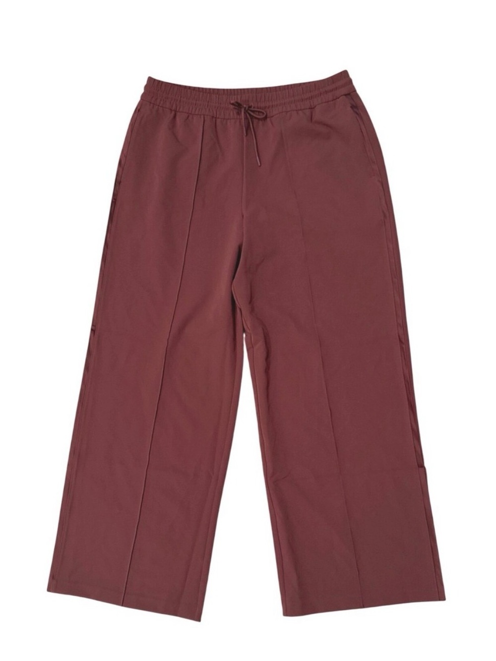 Athleta Brooklyn Wide Leg Crop Pants Mahogany Red Brown Pintuck High Rise Large